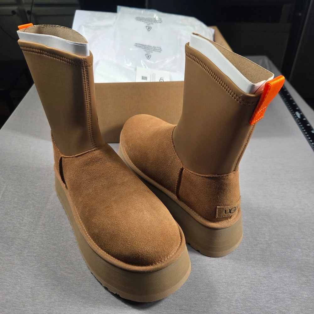 UGG Classic Dipper Platform Boots Chestnut Suede Neoprene 1144031 Womens 9